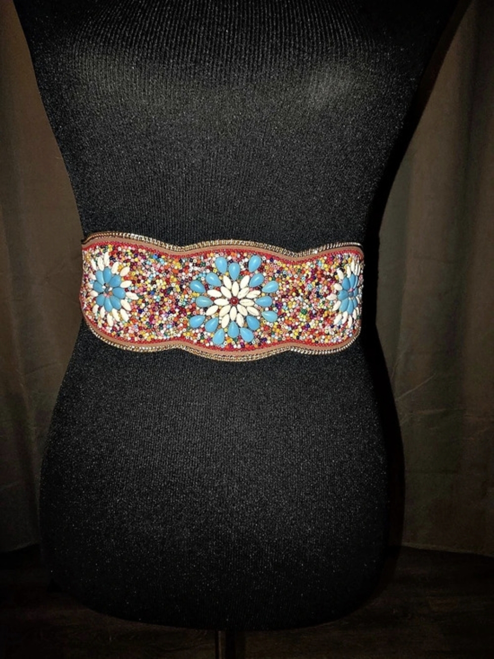 ✨️Vibrant Beaded Mosaic Elastic Waist Belt With Snap Closures
